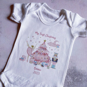 Personalised First Christmas Baby Vest, My first Christmas Babygrow, Pink Nutcracker baby vest, Girls 1st Christmas Personalised Sleepsuit