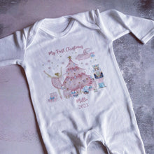 Load image into Gallery viewer, Personalised First Christmas Baby Vest, My first Christmas Babygrow, Pink Nutcracker baby vest, Girls 1st Christmas Personalised Sleepsuit
