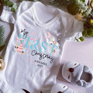 Baby Girls Nutcracker Ballerina, My First Christmas Outfit, 1st Christmas Baby Gift, Personalised Vest, Newborn Xmas Sleepsuit, Babygrow