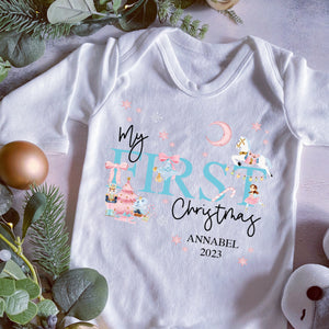 Baby Girls Nutcracker Ballerina, My First Christmas Outfit, 1st Christmas Baby Gift, Personalised Vest, Newborn Xmas Sleepsuit, Babygrow