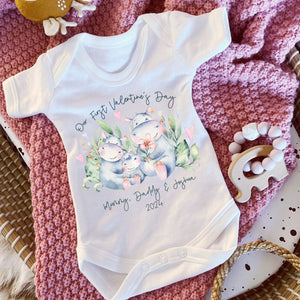 I Love My Daddy Baby Vest, Personalised Safari I love Mummy Babygrow, Valentine's Family Announcement Gift,  1st Valentines Baby Sleepsuit