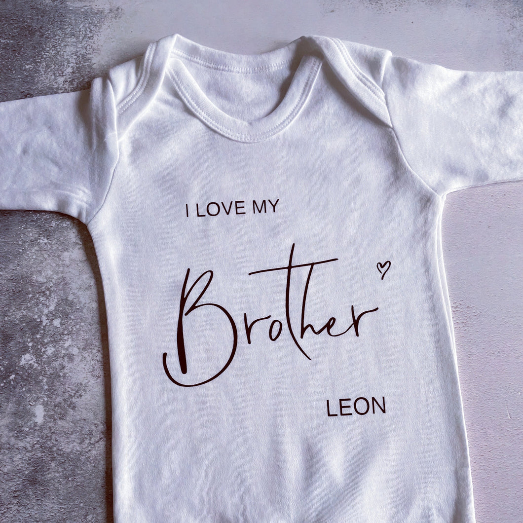 I Love My Brother Baby Vest, Personalised Babygrow, Sister Babygrow, Newborn Pregnancy Announcement, Going to be a Brother, Sibling Gift