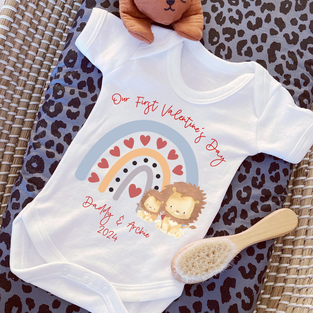 I Love My Daddy Baby Vest, Personalised Safari love Mummy Babygrow, Valentine's Pregnancy Announcement Gift,  1st Valentines Baby Sleepsuit