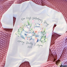 Load image into Gallery viewer, I Love My Daddy Baby Vest, Personalised Safari I love Mummy Babygrow, Valentine&#39;s Family Announcement Gift,  1st Valentines Baby Sleepsuit
