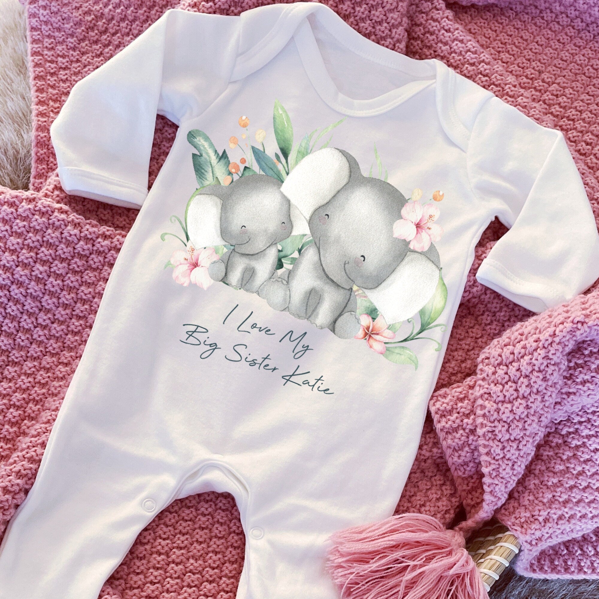 I Love My Big Sister Baby Vest, Personalised Sleepsuit, Sister Babygrow,  Newborn Pregnancy Announcement Gift, Going to be a Big Sister