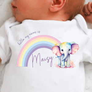 Hello my name is, baby girls coming home outfit, personalised gifts for baby girls, Hello Im New Here, New Baby announcement, Rainbow Baby