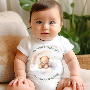 Sent With A Kiss From My Nana In Heaven, I Love My Nana Baby Vest, Pregnancy Announcement, Cute Baby Vest Bodysuit Baby Grow, Rainbow Baby