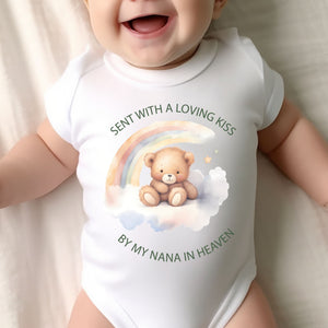 Sent With A Kiss From My Nana In Heaven, I Love My Nana Baby Vest, Pregnancy Announcement, Cute Baby Vest Bodysuit Baby Grow, Rainbow Baby