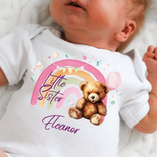 Load image into Gallery viewer, Little Sister announcement, Teddy bear Pregnancy reveal, I&#39;m a little Sister Baby Vest, Newborn baby girl gift, Little Sister Announcement
