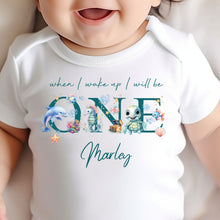 Load image into Gallery viewer, Under the sea Birthday sleepsuit, Baby Girl Birthday vest, When I wake up I’ll be One, 1st One, pastel saline, Ocean birthday outfit girl
