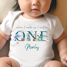 Load image into Gallery viewer, Under the sea Birthday sleepsuit, Baby Girl Birthday vest, When I wake up I’ll be One, 1st One, pastel saline, Ocean birthday outfit girl
