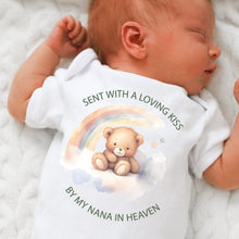 Load image into Gallery viewer, Sent With A Kiss From My Nana In Heaven, I Love My Nana Baby Vest, Pregnancy Announcement, Cute Baby Vest Bodysuit Baby Grow, Rainbow Baby

