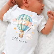 Load image into Gallery viewer, Personalised Born in 2024 Baby Vest, Safari Baby Sleepsuit, Personalised Baby Vest, New Baby Gift, Cute Baby Girl, Baby Announcement Vest
