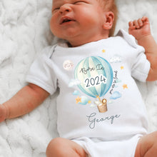 Load image into Gallery viewer, Personalised Born in 2024 Baby Vest, Safari Baby Sleepsuit, Personalised Baby Outfit, New Baby Gift, Cute Baby Boy, Baby Announcement Vest
