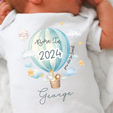 Load image into Gallery viewer, Personalised Born in 2024 Baby Vest, Safari Baby Sleepsuit, Personalised Baby Outfit, New Baby Gift, Cute Baby Boy, Baby Announcement Vest
