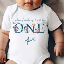 Load image into Gallery viewer, Personalised Astronaut Birthday sleepsuit, Space Boy vest, When I wake up I’ll be One Gift, 1st Birthday, My First Birthday Stars Romper
