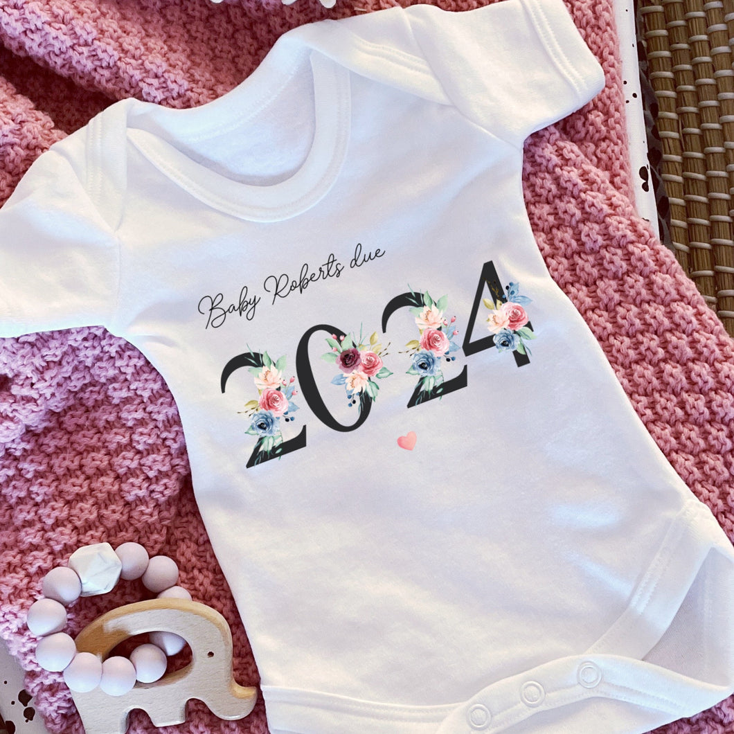 Baby Due in 2024 Baby Vest, Personalised Unisex Baby Sleepsuit, Personalised Baby Vest, New Baby Gift, Baby Boy Girl Baby Announcement Vest