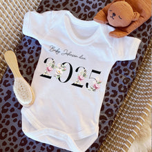 Load image into Gallery viewer, Baby Due in 2025 Baby Vest, Personalised Unisex Baby Sleepsuit, Personalised Baby Vest, New Baby Gift, Baby Boy Girl Baby Announcement Vest
