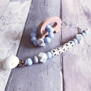 Dummy Clip and Teether Set - Baby Blue - Hopes, Dreams & Jellybeans 