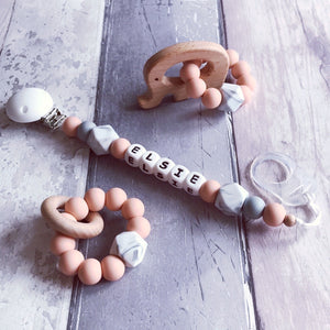 Personalised Silicone Dummy Clip - Soft Peach