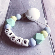 Load image into Gallery viewer, Personalised Silicone Dummy Clip - Blue/Green Speckled - Hopes, Dreams &amp; Jellybeans 
