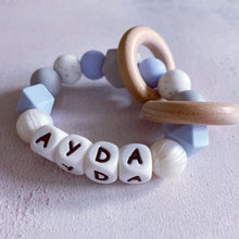 Load image into Gallery viewer, Personalised Silicone Teething Ring - Baby Blue/Pearl

