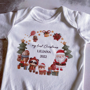 Christmas Animal Friends Personalised babygrow / Sleepsuit