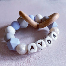 Load image into Gallery viewer, Personalised Silicone Teething Ring - Baby Blue/Pearl
