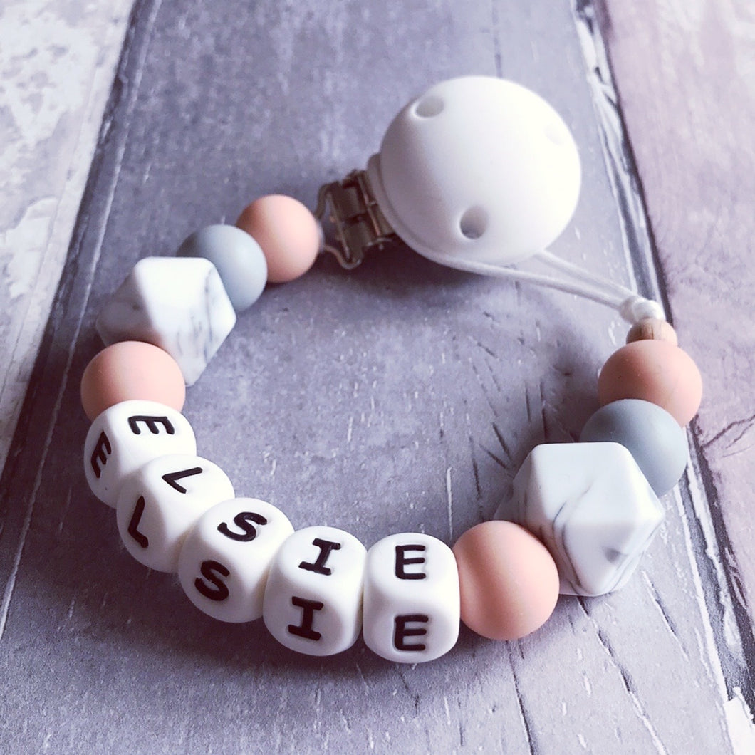 Personalised Silicone Dummy Clip - Soft Peach