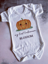 Load image into Gallery viewer, Cute Pumpkin Personalised babygrow / Sleepsuit

