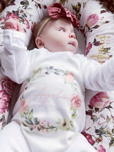 Load image into Gallery viewer, Personalised Summer Rose Wreath babygrow / Sleepsuit
