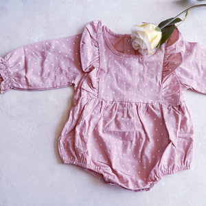 Long sleeved Rompers - Pink Spotty