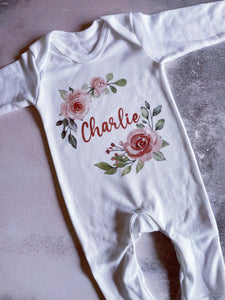 Personalised Floral babygrow / Sleepsuit / Bib