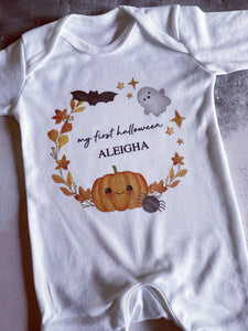 Pumpkin Wreath Personalised babygrow / Sleepsuit